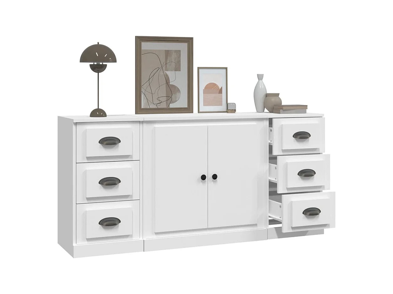 Buffets | Bahuts | Meuble de rangement 3 pcs Blanc Bois d'ingénierie