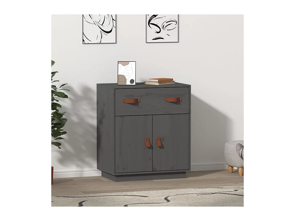 Credenza | Buffet | Armadio Grigia 65,5x40x75 cm in Legno Massello di Pino