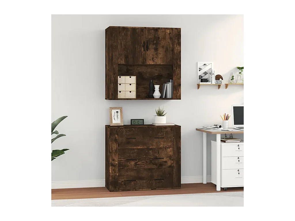 Buffet | Bahut | Meuble de rangement haut Chêne fumé Bois d'ingénierie