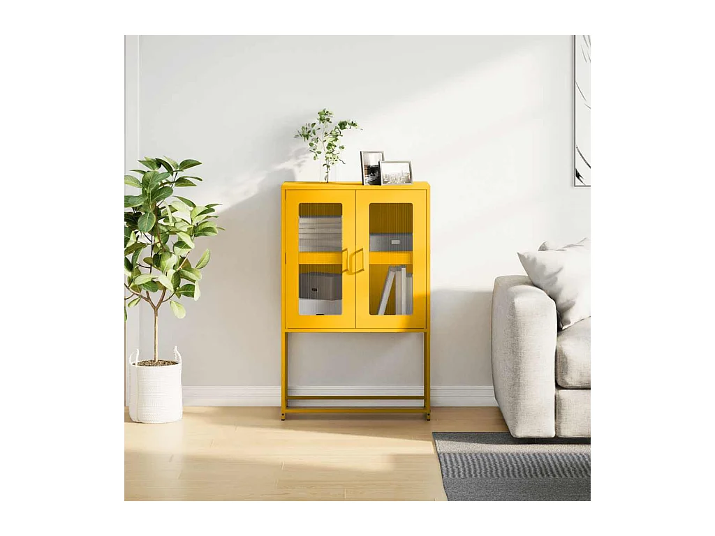 Buffet | Bahut | Meuble de rangement haut jaune moutarde 68x39x107 cm acier