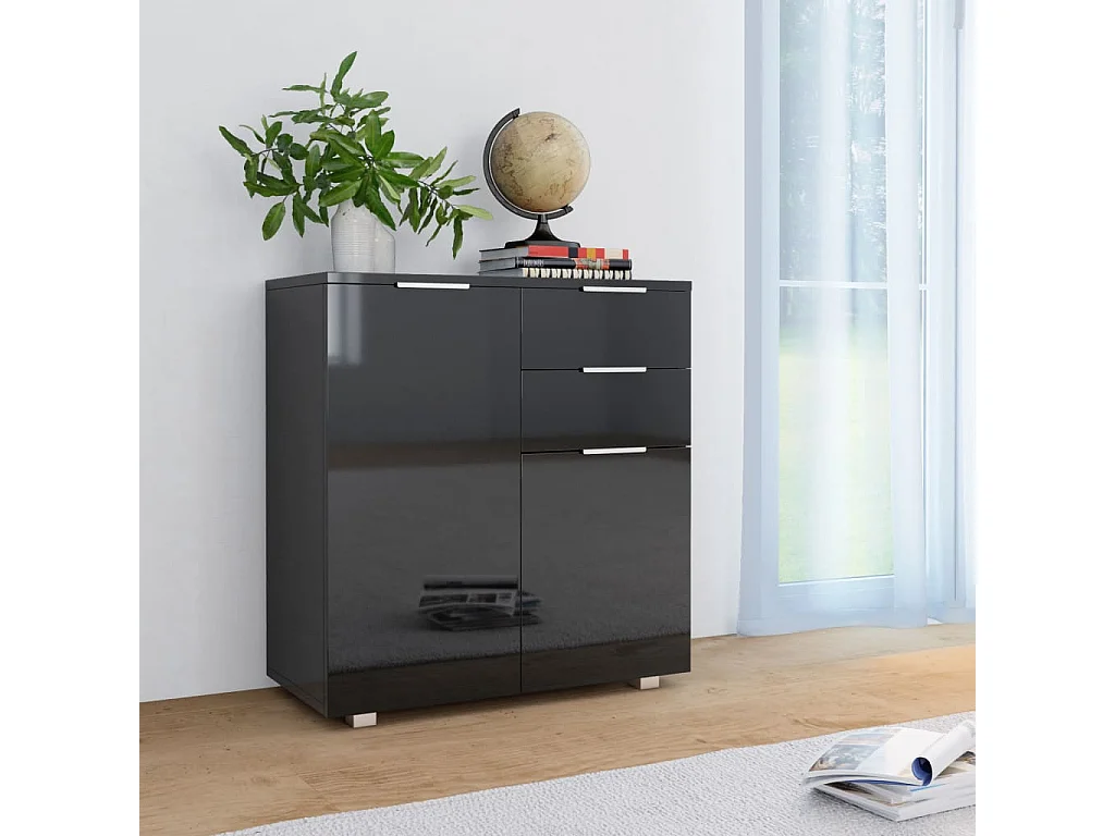 Buffet | Commode à tiroir | Meuble de rangement Noir brillant 71x35x80 cm Bois d'ingénierie