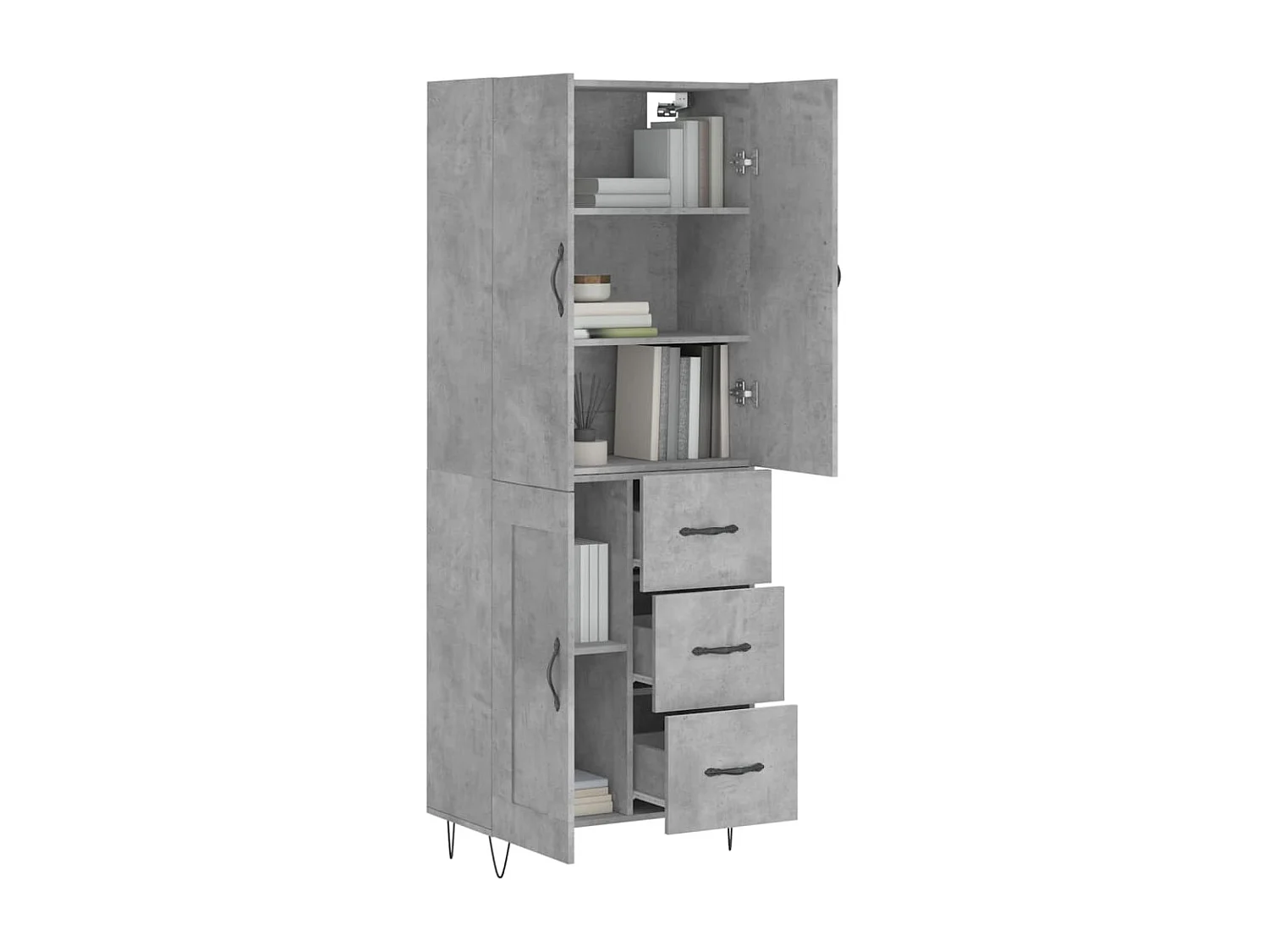 Credenza | Buffet | Armadio Grigio Cemento 69,5x34x180 cm in Legno Multistrato