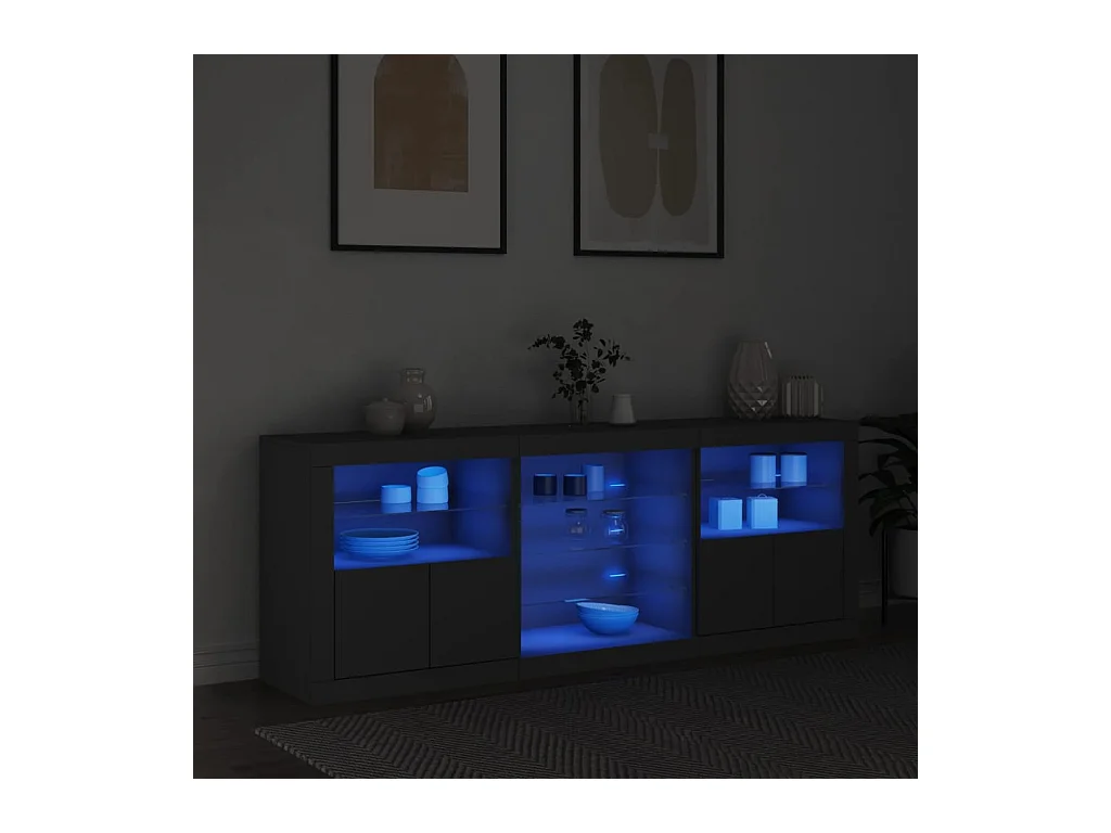 Credenza | Buffet | Armadio con Luci LED Nera 181,5x37x67 cm