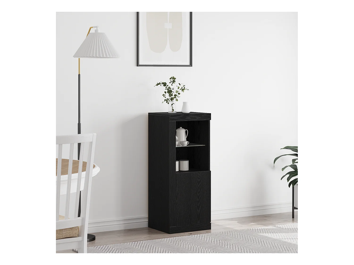 Credenza | Buffet | Armadio con luci LED Rovere Nero 41x37x100 cm