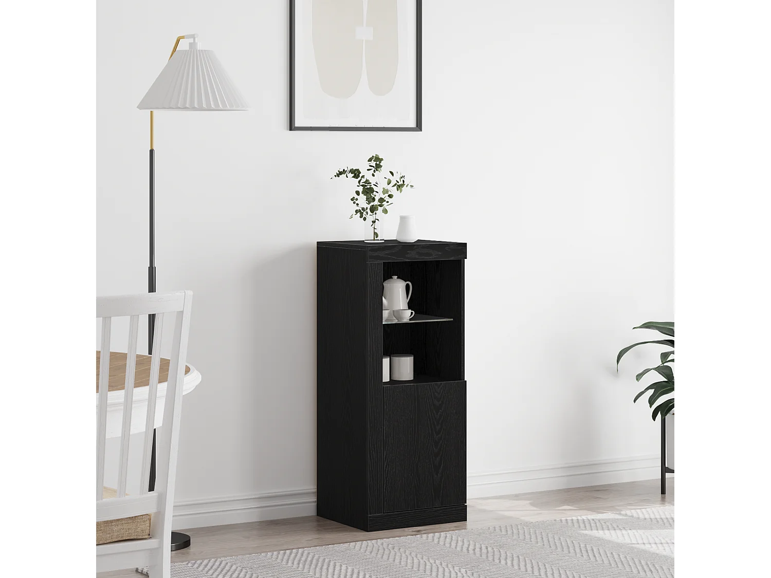 Buffet | Bahut | Meuble de rangement avec lumières LED Chêne noir 41x37x100 cm