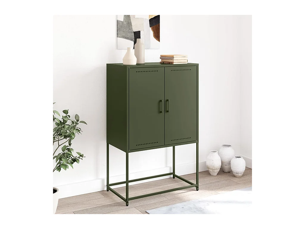 Buffet | Bahut | Meuble de rangement haut vert olive 68,5x38,5x107 cm acier