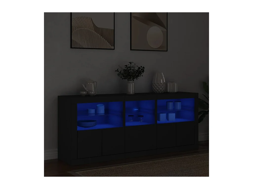 Buffet | Bahut | Meuble de rangement avec lumières LED noir 162x37x67 cm