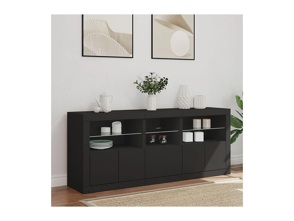 Buffet | Bahut | Meuble de rangement avec lumières LED noir 162x37x67 cm