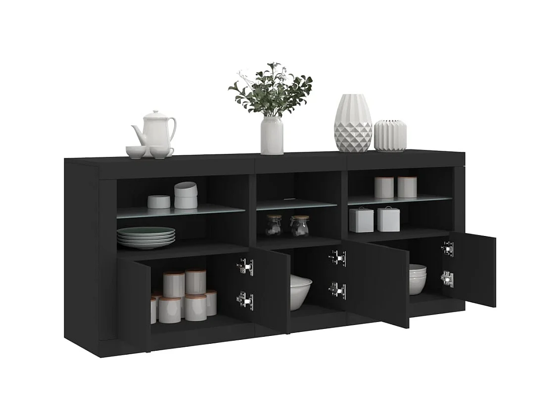 Buffet | Bahut | Meuble de rangement avec lumières LED noir 162x37x67 cm