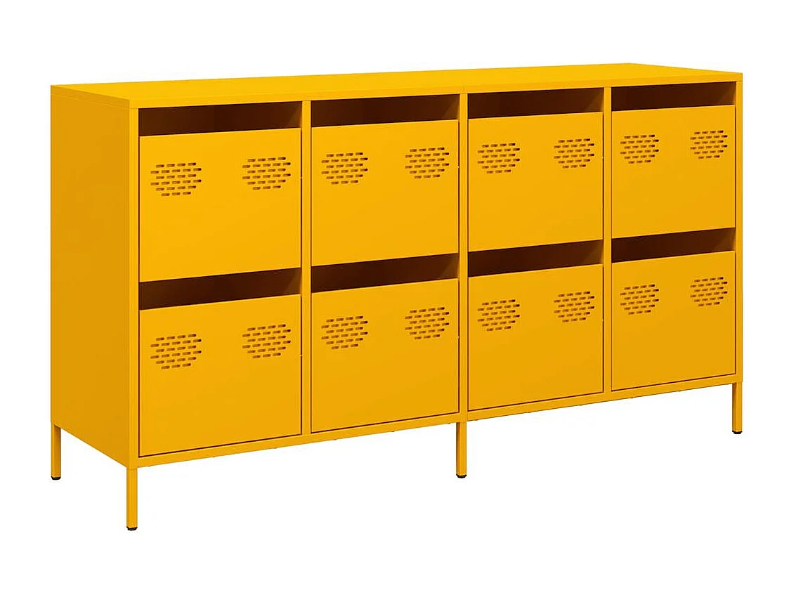 Credenza | Buffet | Armadio Giallo Senape 135x39x73,5 cm Acciaio Laminato a Freddo