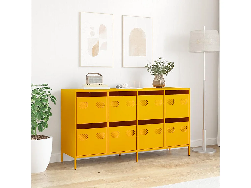 Credenza | Buffet | Armadio Giallo Senape 135x39x73,5 cm Acciaio Laminato a Freddo