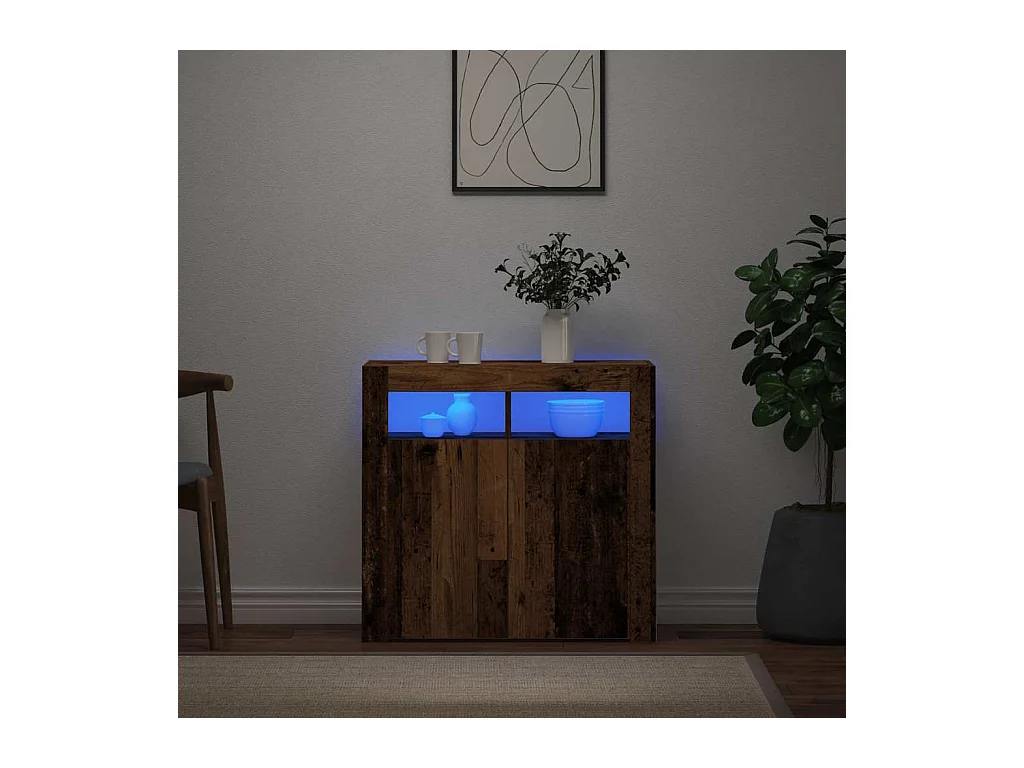 Buffet | Bahut | Meuble de rangement et lumières LED vieux bois 80x35x75 cm bois d'ingénierie