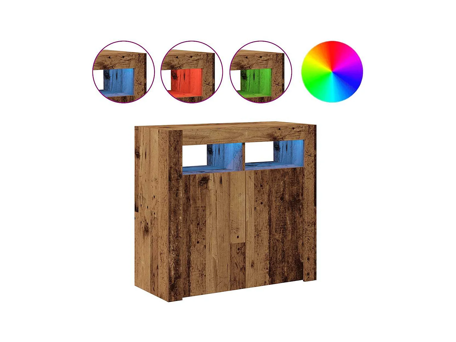 Buffet | Bahut | Meuble de rangement et lumières LED vieux bois 80x35x75 cm bois d'ingénierie