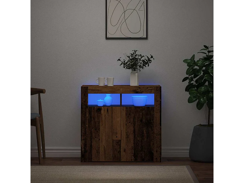 Buffet | Bahut | Meuble de rangement et lumières LED vieux bois 80x35x75 cm bois d'ingénierie