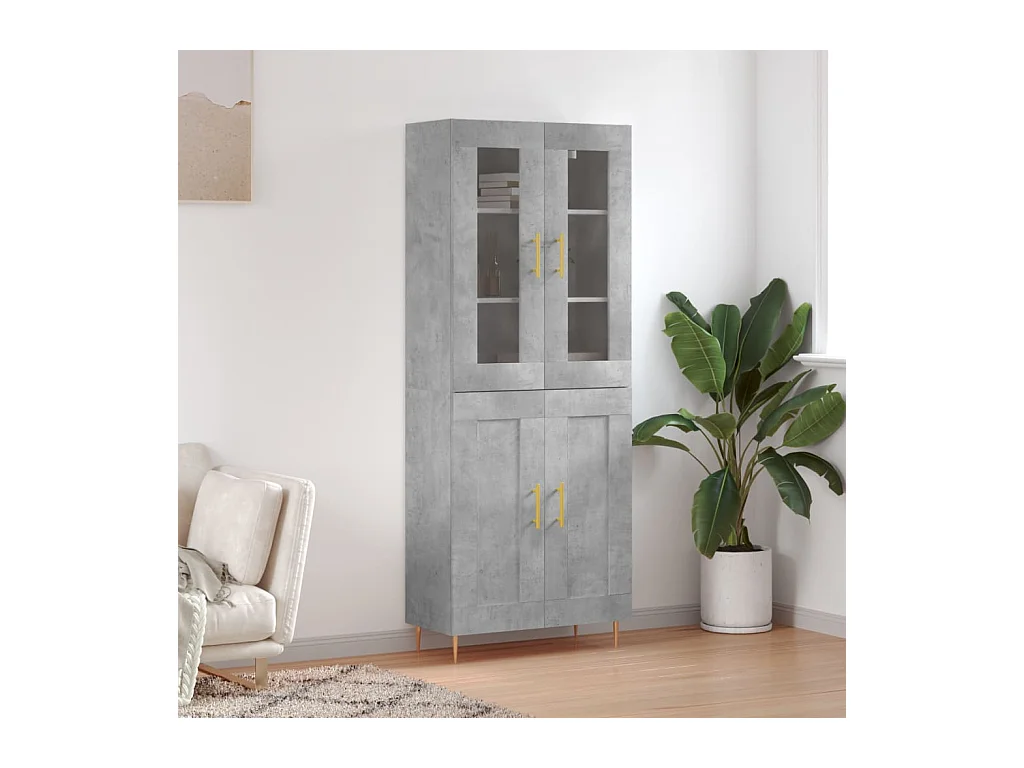 Buffet | Bahut | Meuble de rangement haut Gris béton 69,5x34x180 cm Bois d'ingénierie