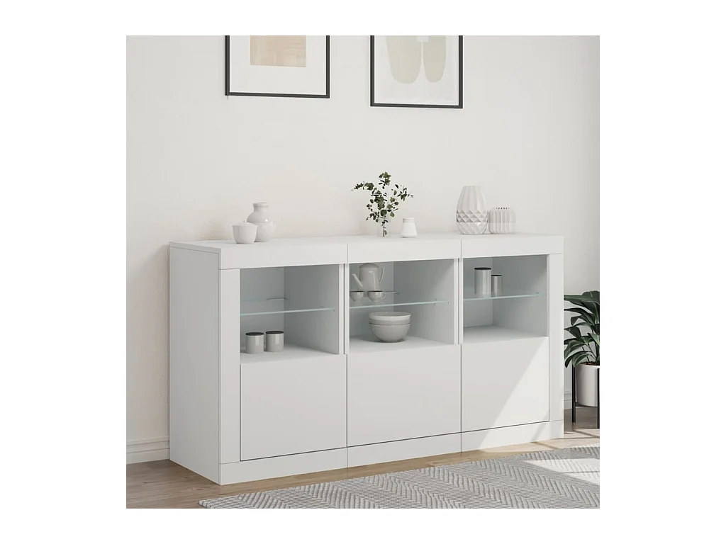 Credenza | Buffet | Armadio con Luci LED Bianca 123x37x67 cm