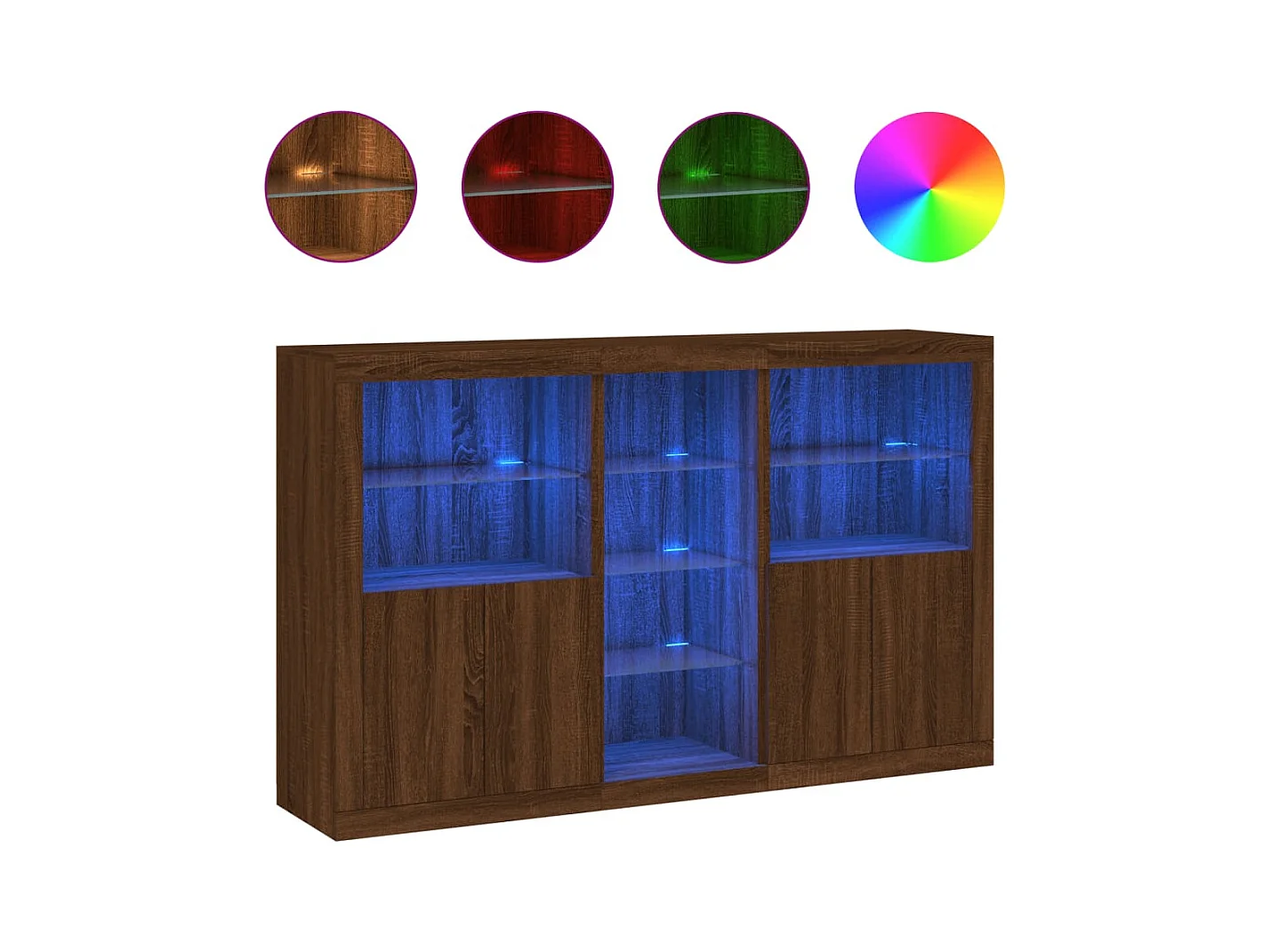 Buffet | Bahut | Meuble de rangement avec lumières LED chêne marron 162x37x100 cm