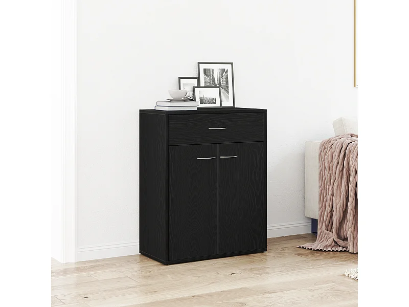 Buffet | Bahut | Meuble de rangement Noir Chêne 60x30x75 cm en bois d'ingénierie