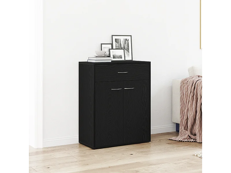 Buffet | Bahut | Meuble de rangement Noir Chêne 60x30x75 cm en bois d'ingénierie