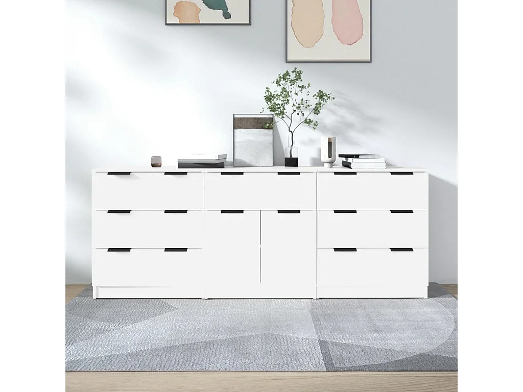 Buffet | Commode à tiroir | Meuble de rangements | Bahuts | Meuble de rangement 3 pcs Blanc Bois d'ingénierie