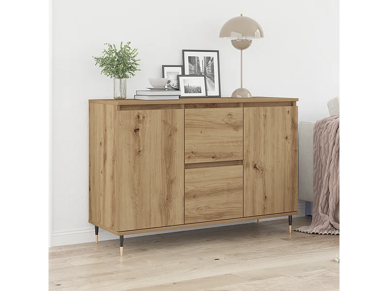 Credenza | Mobile | Armadio con Porte e Cassetti Rovere Artigianale 101,5x35x70 cm