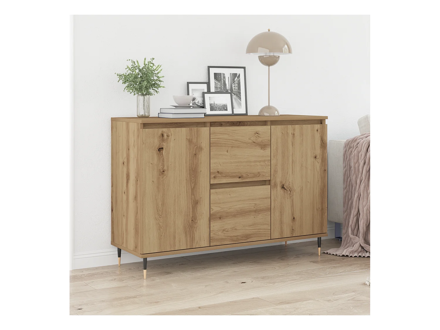 Credenza | Mobile | Armadio con Porte e Cassetti Rovere Artigianale 101,5x35x70 cm
