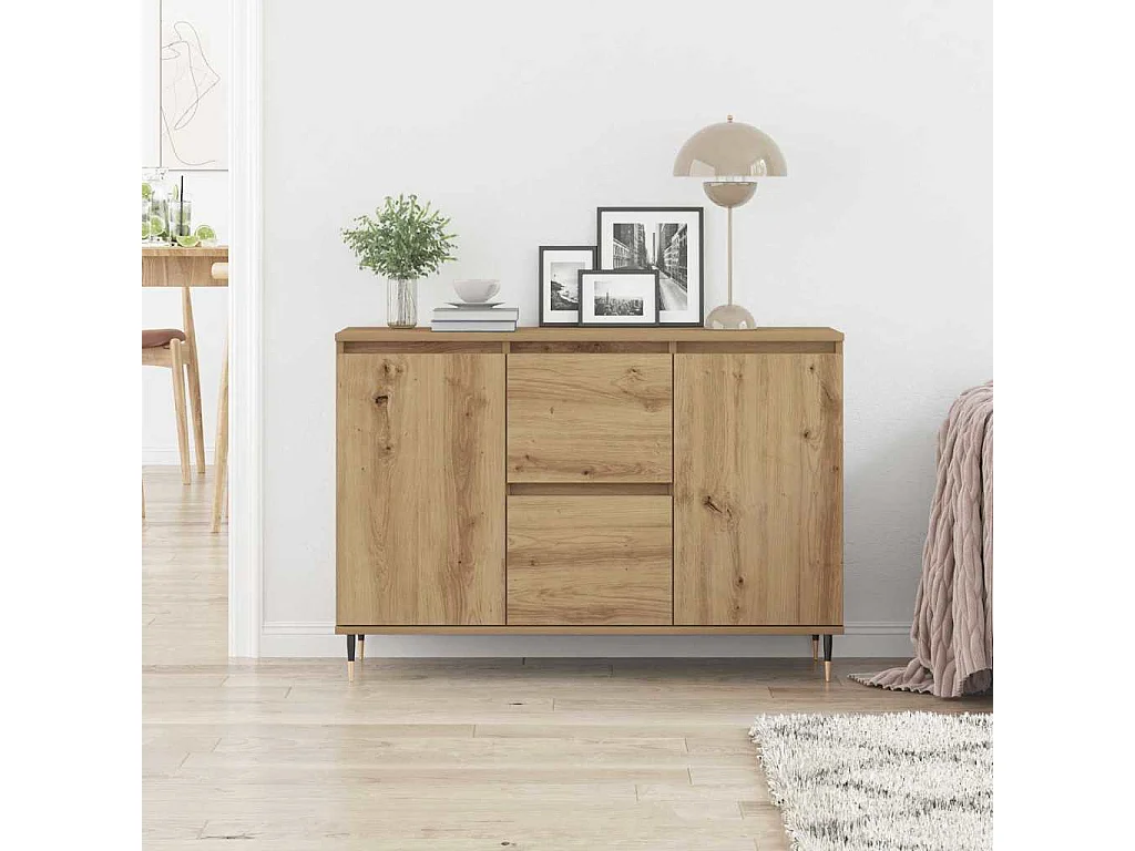 Buffet | Bahut | Meuble de rangement avec portes et tiroirs Chêne Artisan 101,5x35x70 cm