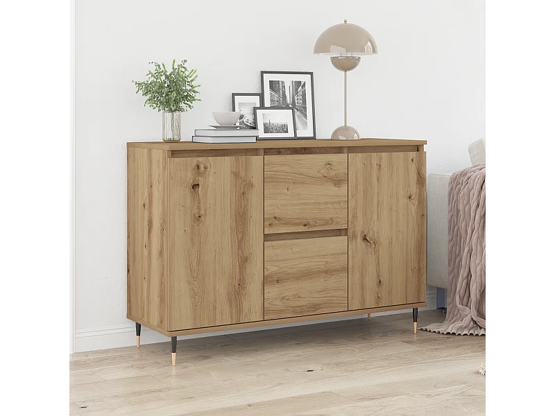 Buffet | Bahut | Meuble de rangement avec portes et tiroirs Chêne Artisan 101,5x35x70 cm