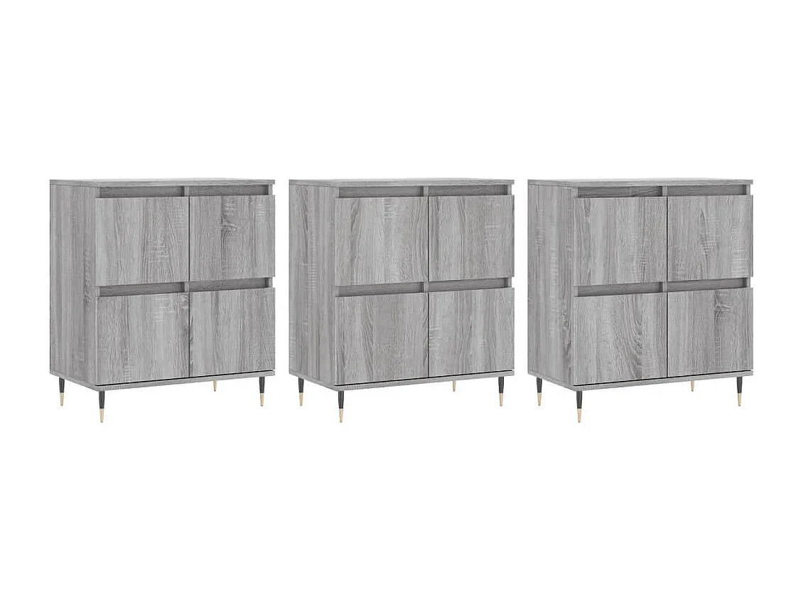 Buffets | Sideboards | Dressoirs 3 st bewerkt hout grijs sonoma eikenkleurig