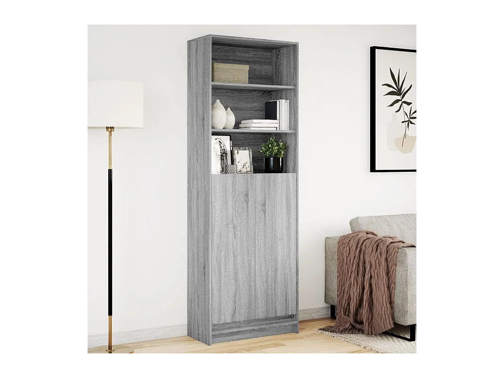 Buffet | Bahut | Meuble de rangement haut LED sonoma gris 69x32,5x200 cm bois d’ingénierie