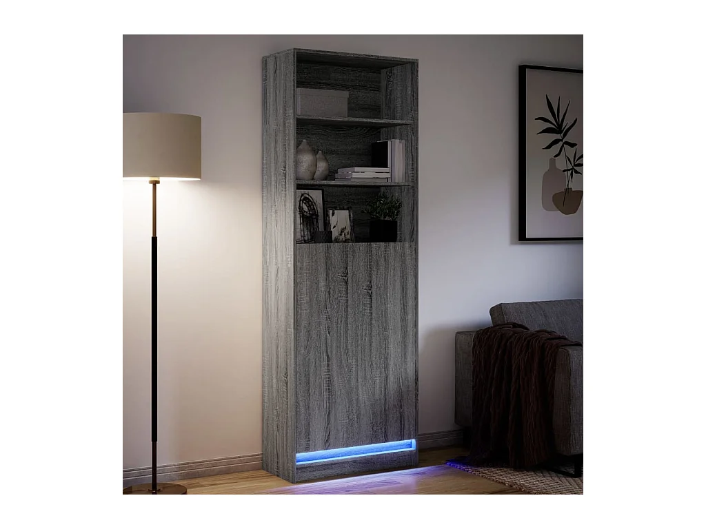 Buffet | Bahut | Meuble de rangement haut LED sonoma gris 69x32,5x200 cm bois d’ingénierie