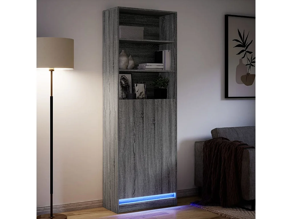 Credenza | Buffet | Armadio con LED Grigio Sonoma 69x32,5x200 cm in Truciolato