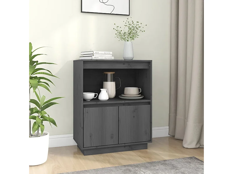Credenza | Buffet | Armadio Grigia 60x34x75 cm in Legno Massello di Pino
