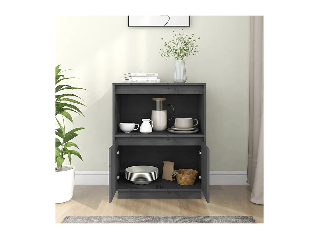 Credenza | Buffet | Armadio Grigia 60x34x75 cm in Legno Massello di Pino