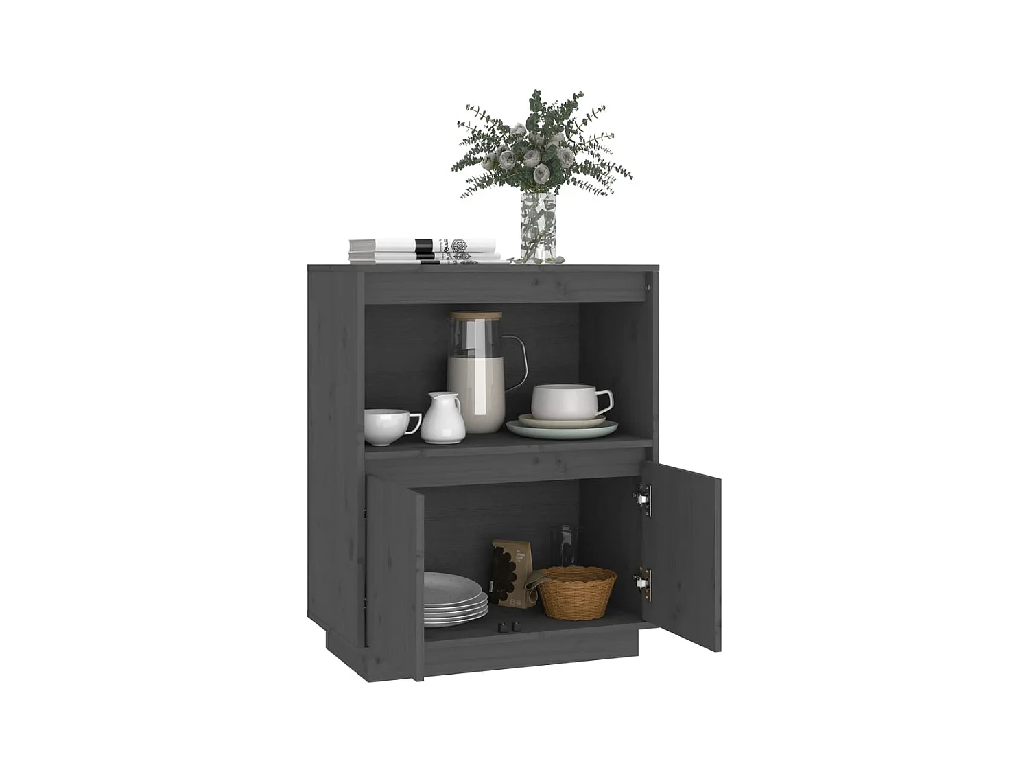 Credenza | Buffet | Armadio Grigia 60x34x75 cm in Legno Massello di Pino