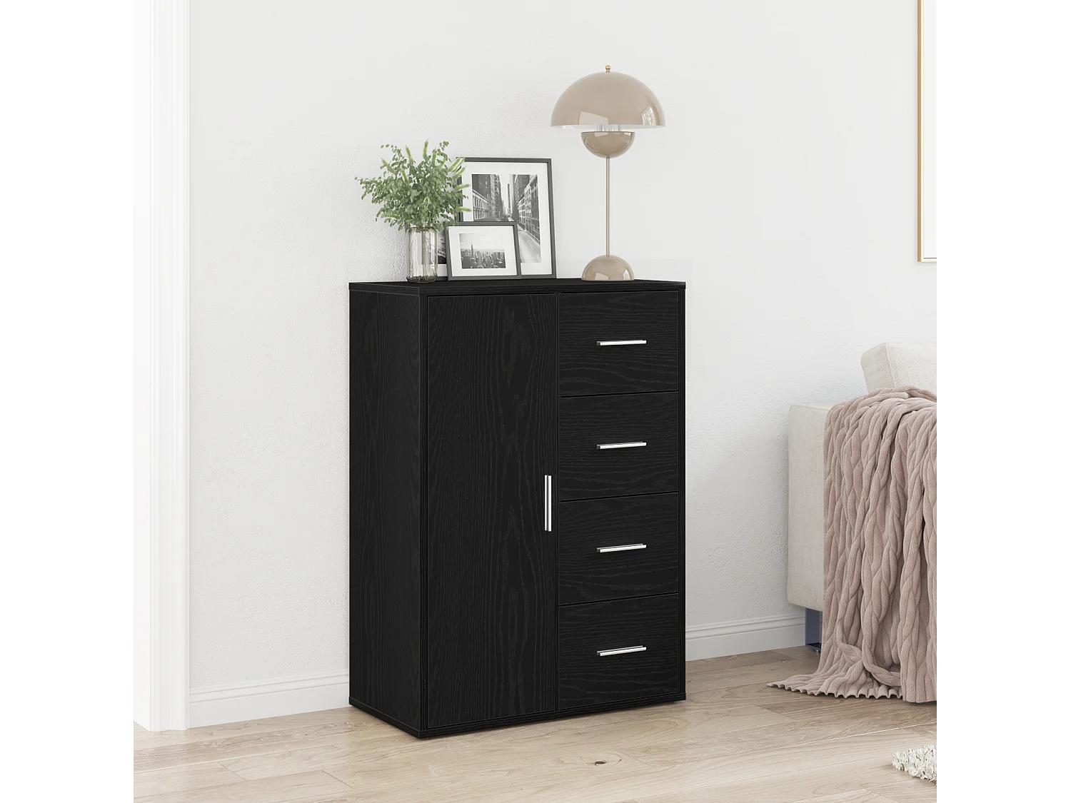Buffet | Bahut | Meuble de rangement Noir Chêne 60x31x84 cm en bois d'ingénierie