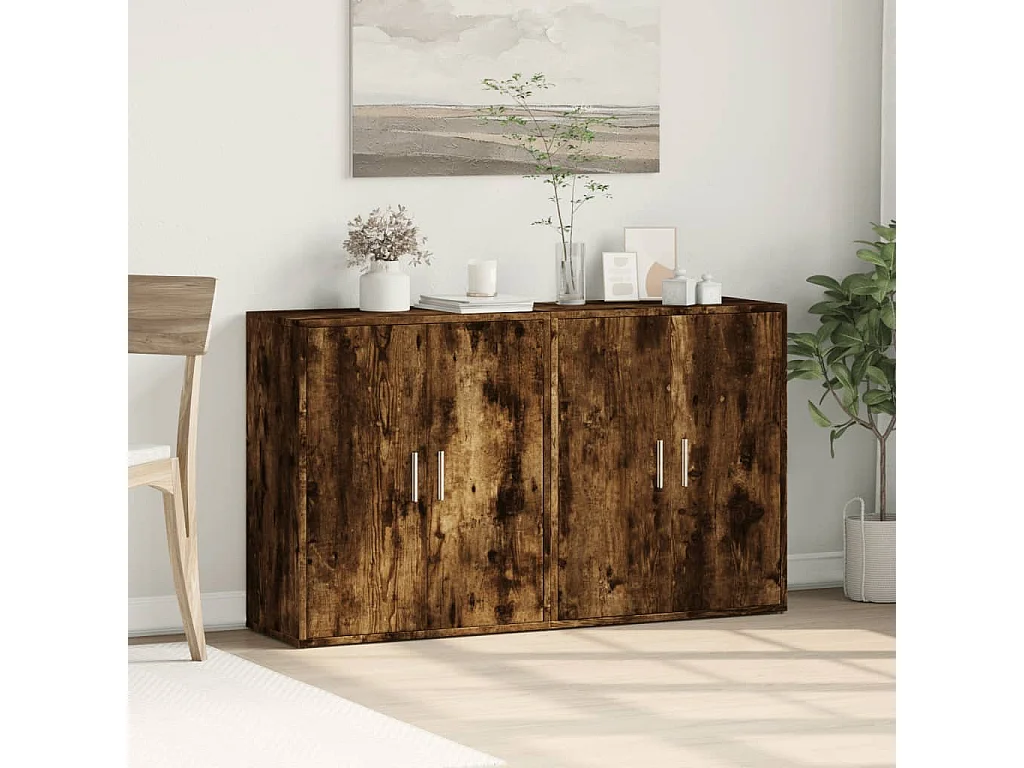 Buffets | Bahuts | Meuble de rangement 2 pcs chêne fumé 60x31x70 cm bois d'ingénierie