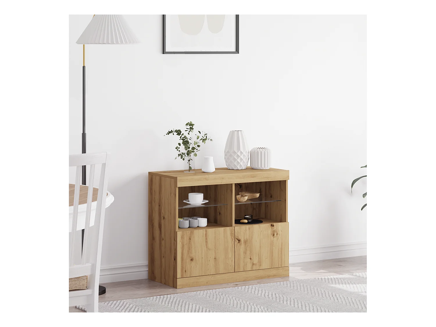 Credenza | Buffet | Armadio con luci LED Rovere artigianale 81x37x67 cm