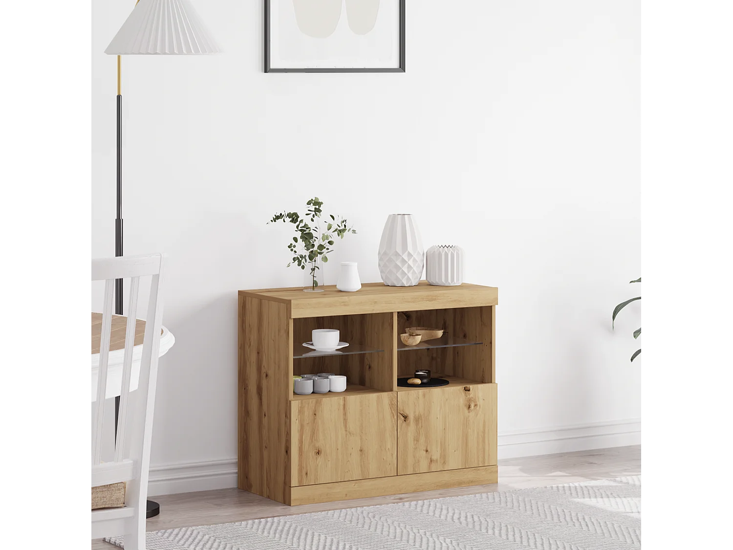 Buffet | Bahut | Meuble de rangement avec lumières LED Chêne 81x37x67 cm