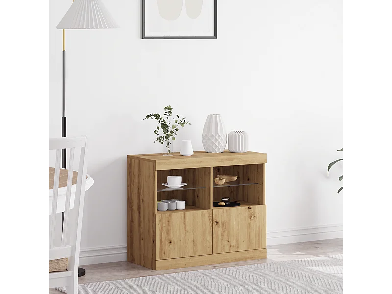 Buffet | Bahut | Meuble de rangement avec lumières LED Chêne 81x37x67 cm