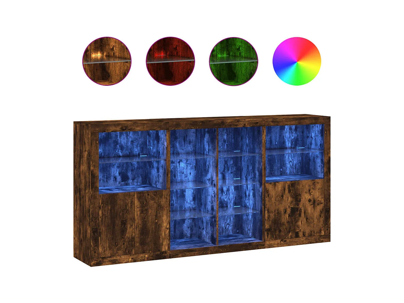 Buffet | Bahut | Meuble de rangement avec lumières LED chêne fumé 202x37x100 cm