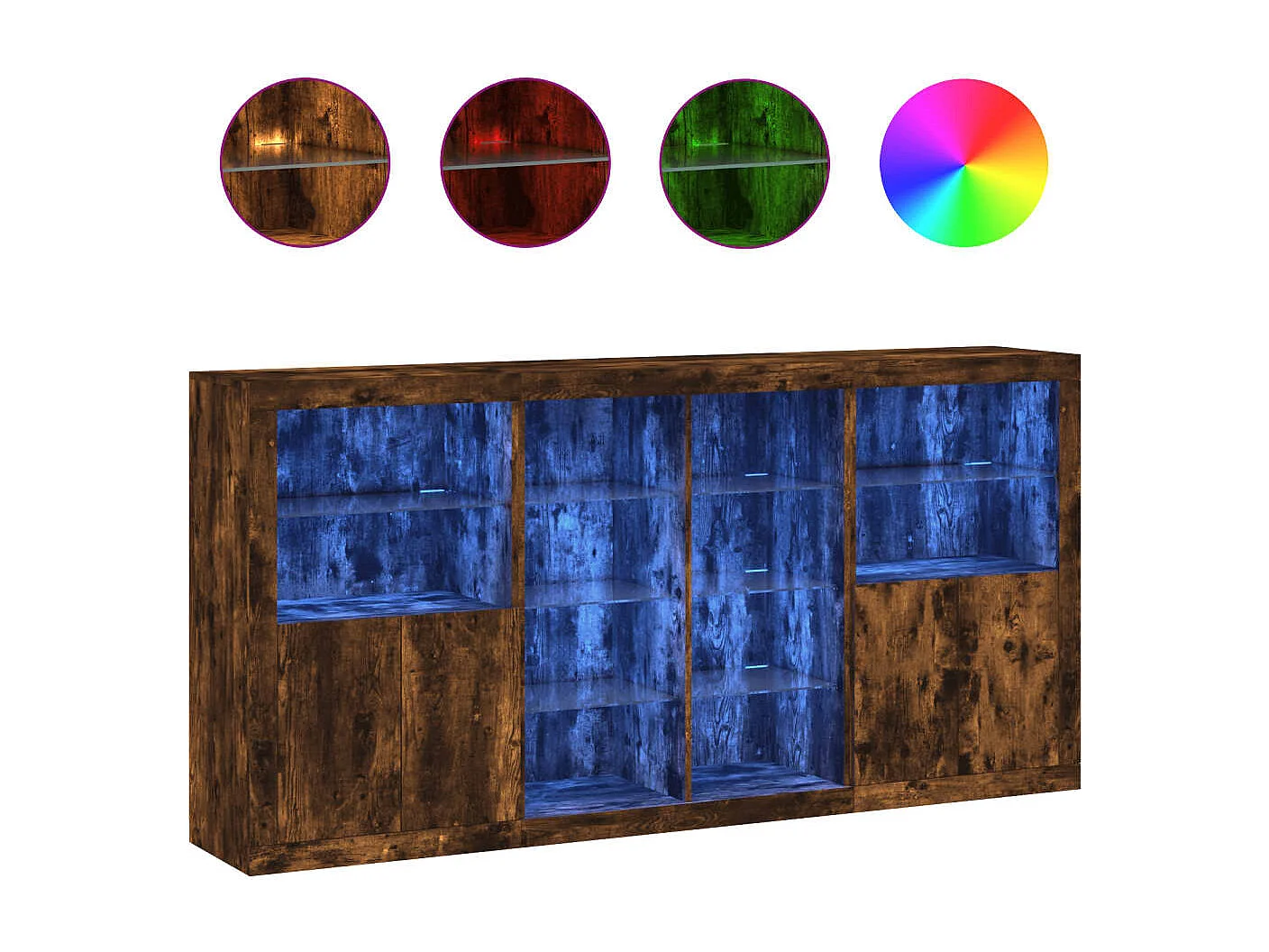 Credenza | Buffet | Armadio con Luci LED Rovere Fumo 202x37x100 cm