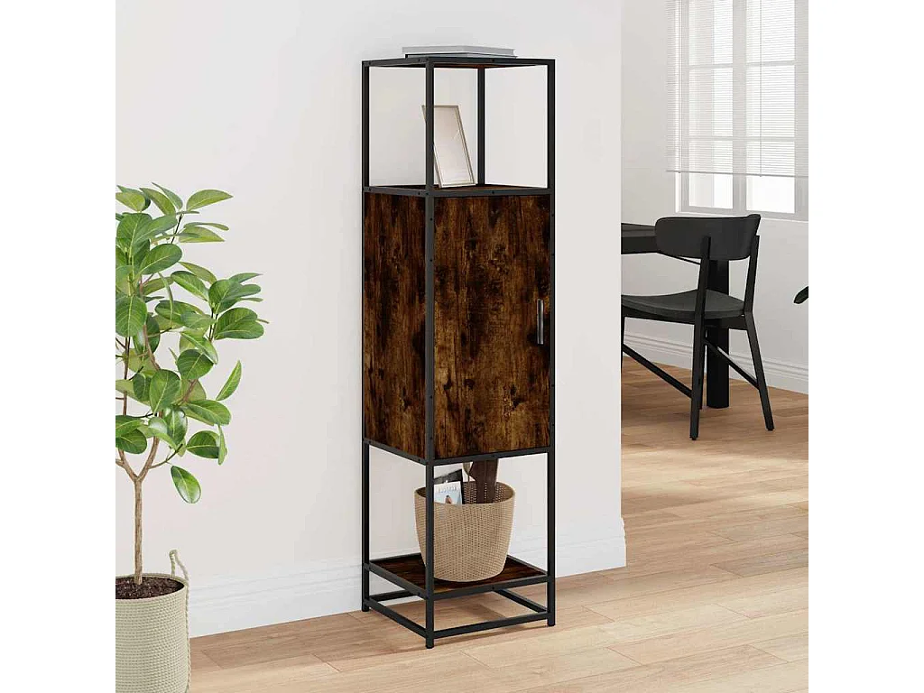 Buffet | Bahut | Meuble de rangement haut chêne fumé 35,5x35x139 cm bois d'ingénierie métal