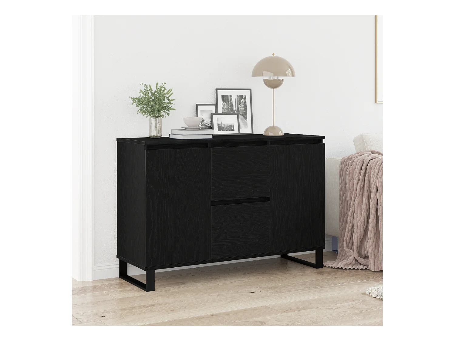 Credenza | Buffet | Armadio Nero Rovere 104x35x70 cm Legno Ingegnerizzato