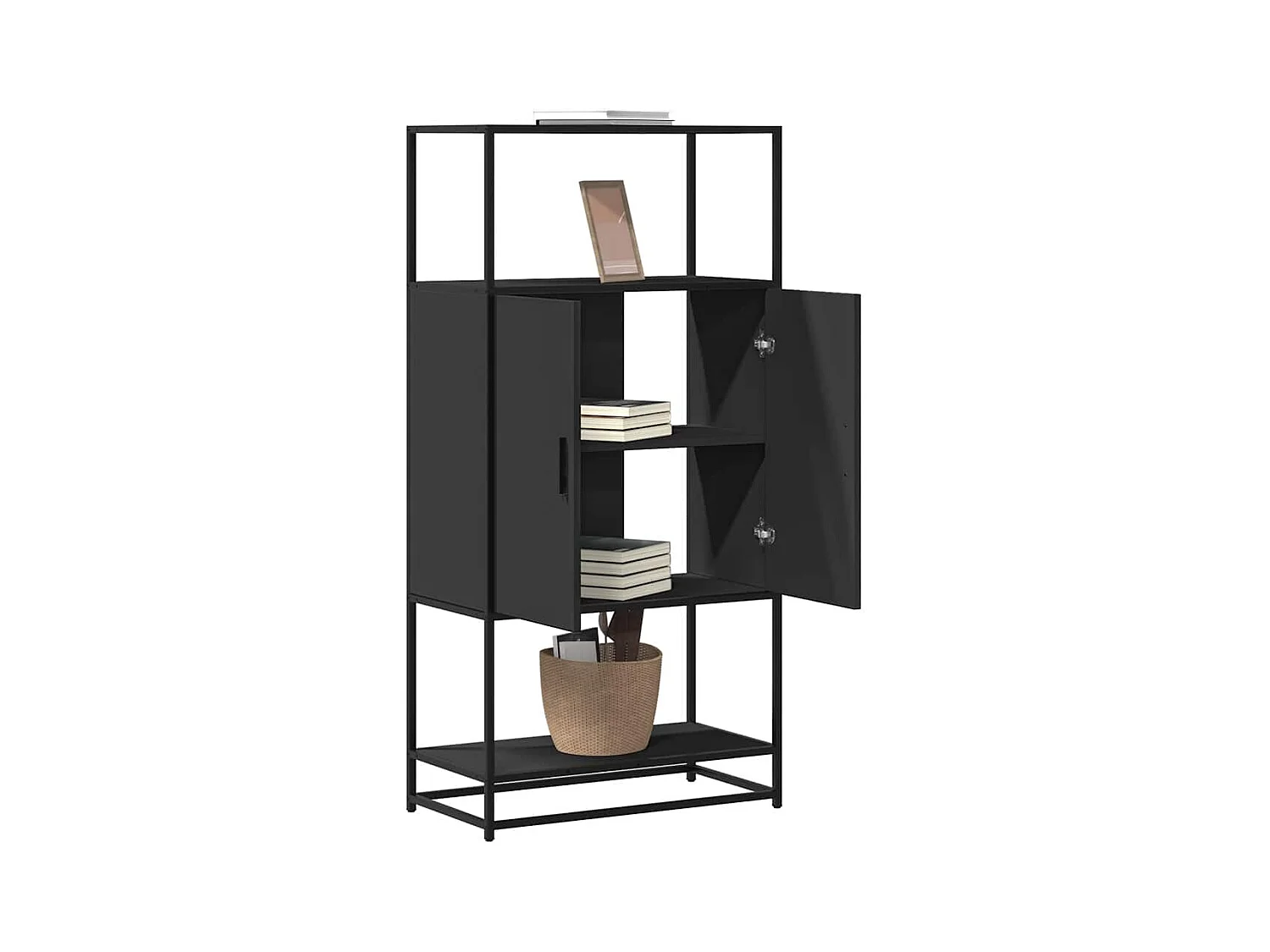 Credenza | Buffet | Armadio Nera 68x35x139 cm Legno Multistrato Metallo