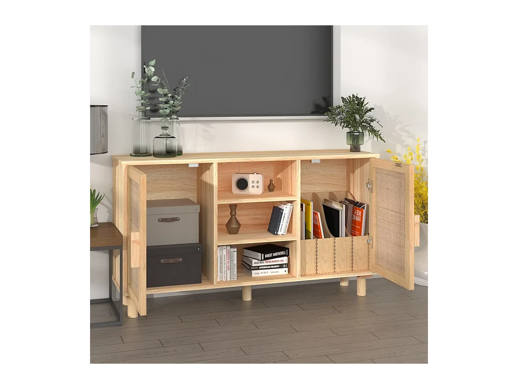 Buffet | Bahut | Meuble de rangement Marron 105x30x60 cm Bois de pin massif et rotin naturel