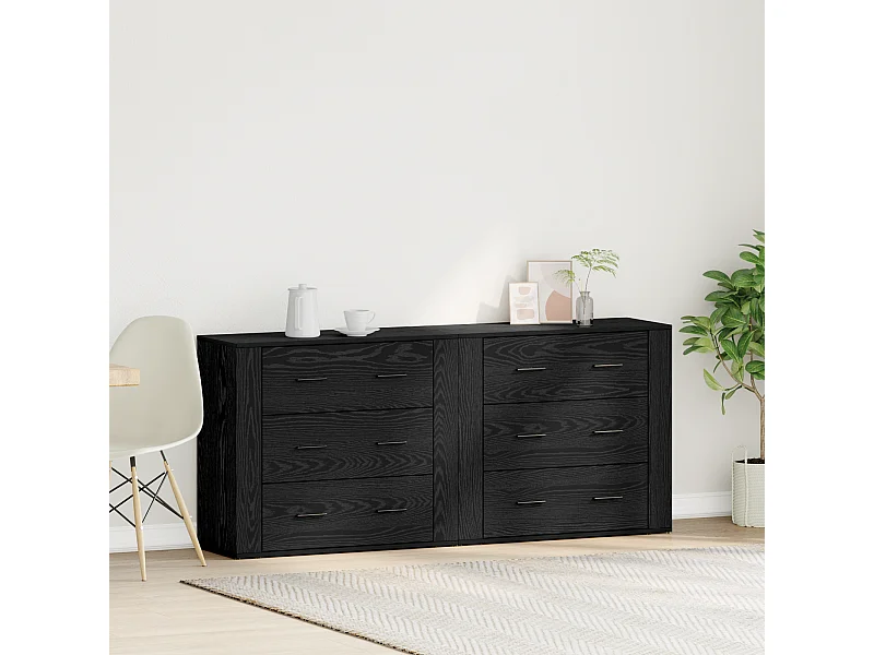 Buffet | Commode à tiroir | Meuble de rangements | Bahuts | Meuble de rangement 2 pcs Chêne Noir Bois d'ingénierie
