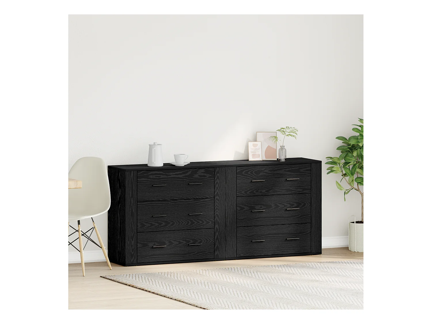 Credenza | Mobile | Armadiotti 2 pz in rovere nero legno ingegnerizzato