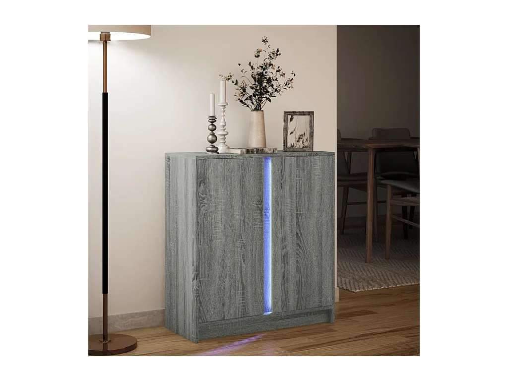 Credenza | Buffet | Armadio con LED Grigio Sonoma 77x34x85 cm in Legno Multistrato