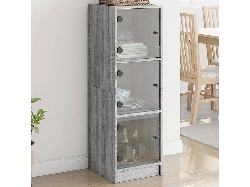 Credenza | Buffet | Armadio con Ante in Vetro Grigio Sonoma 35x37x109 cm